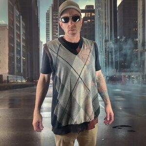 Black Pink & Gray Reverse Tie-Dye Sweater Vest XLT Wearable Art by Goodtreasures